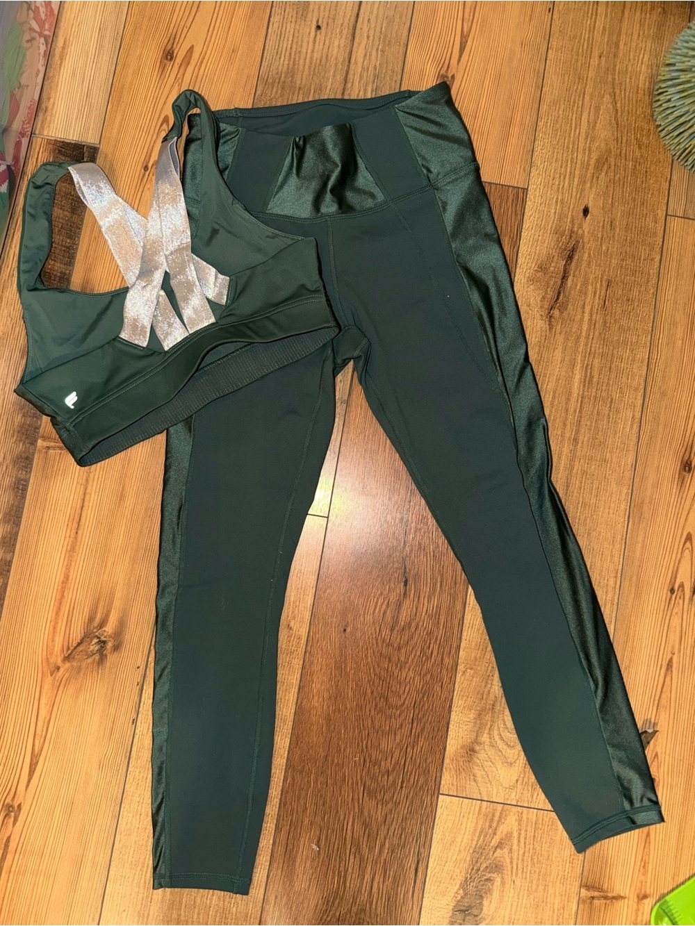 Fabletics Dark Green High-Waist Leggings with Matching Sports Bra